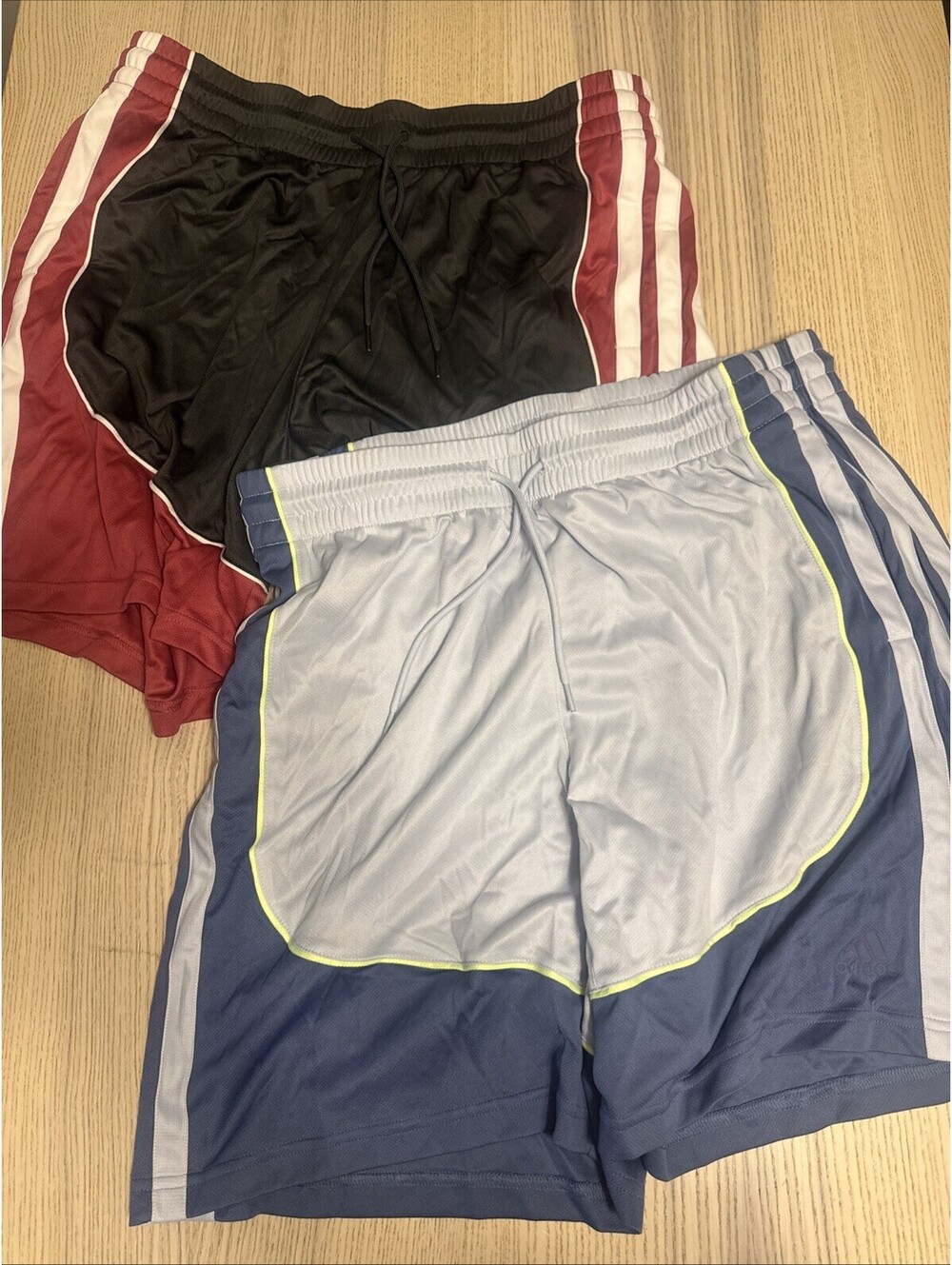 Lot of 2 Adidas Mens Basketball Shorts Size XL AEROREADY Grey Red Blue
